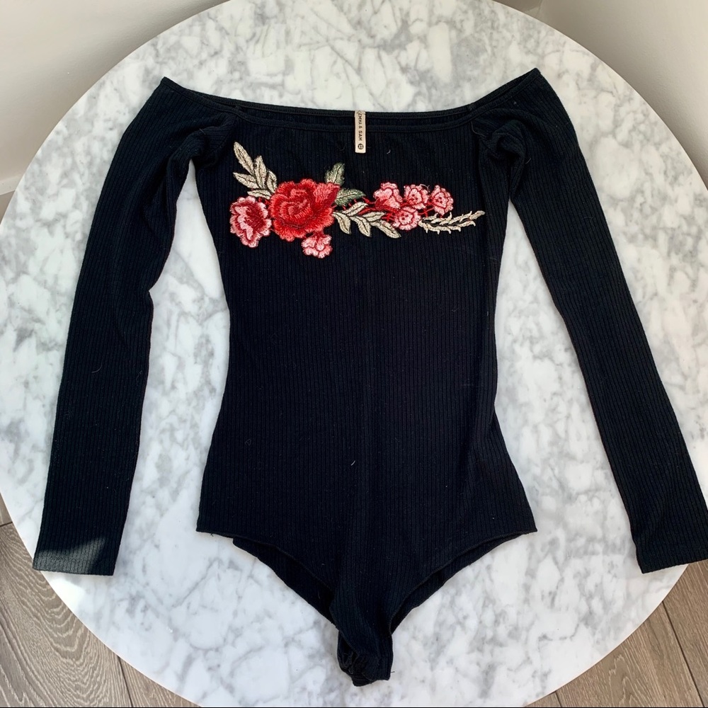 LF Emma & Sam Black Embroidered Bodysuit